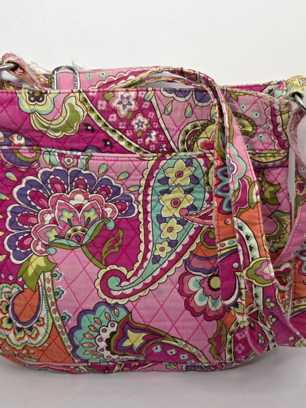Vera Bradley Pink Paisley Shoulder Bag Double Zipper Crossbody Hipster